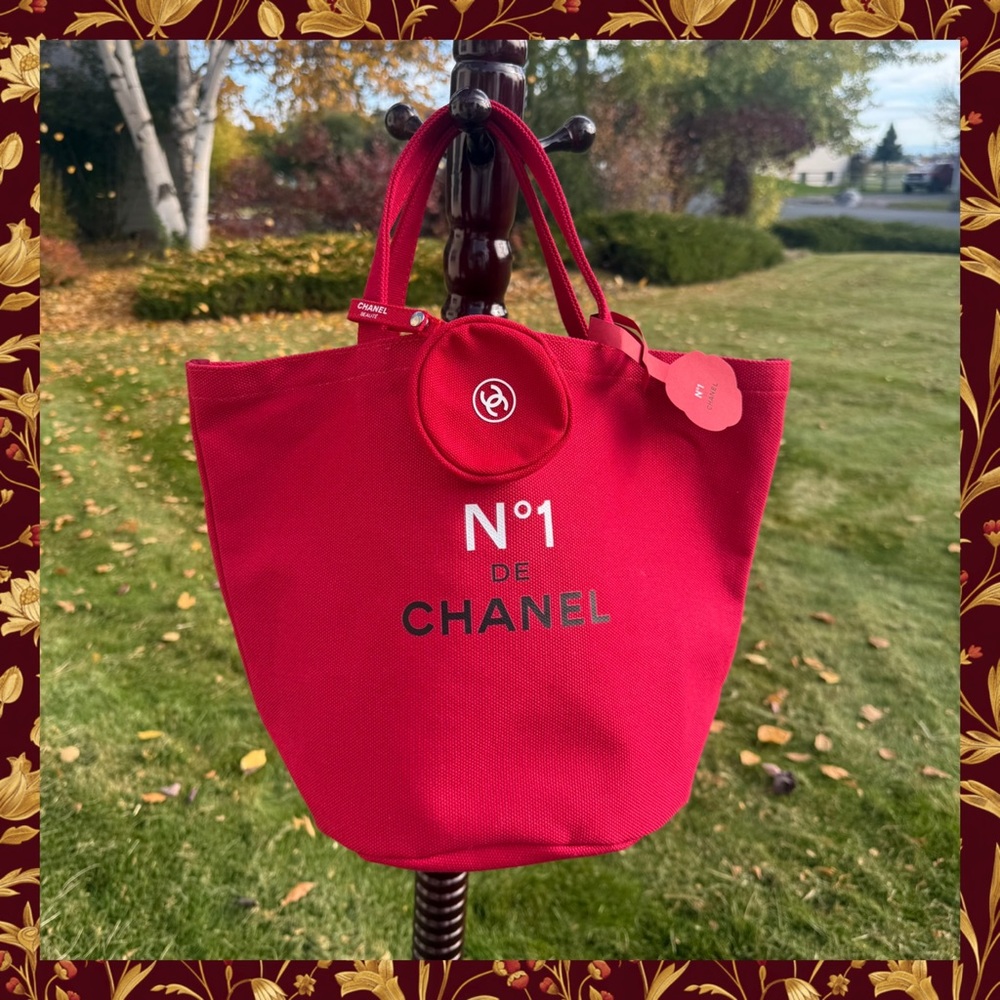 CHANEL Beauty Vibrant Red Canvas Tote